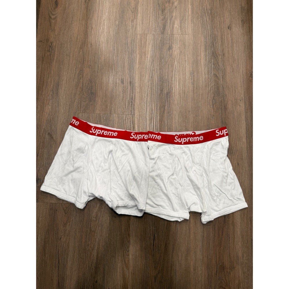 Supreme Hanes Comfort Flex Boxer Briefs White Red Logo Waistband Mens Medium 2pk